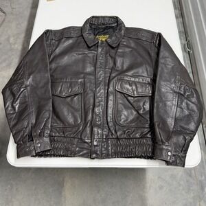 Vintage Protech Leather Bomber Jacket Brown Flight Aviator Coat Mens Large L